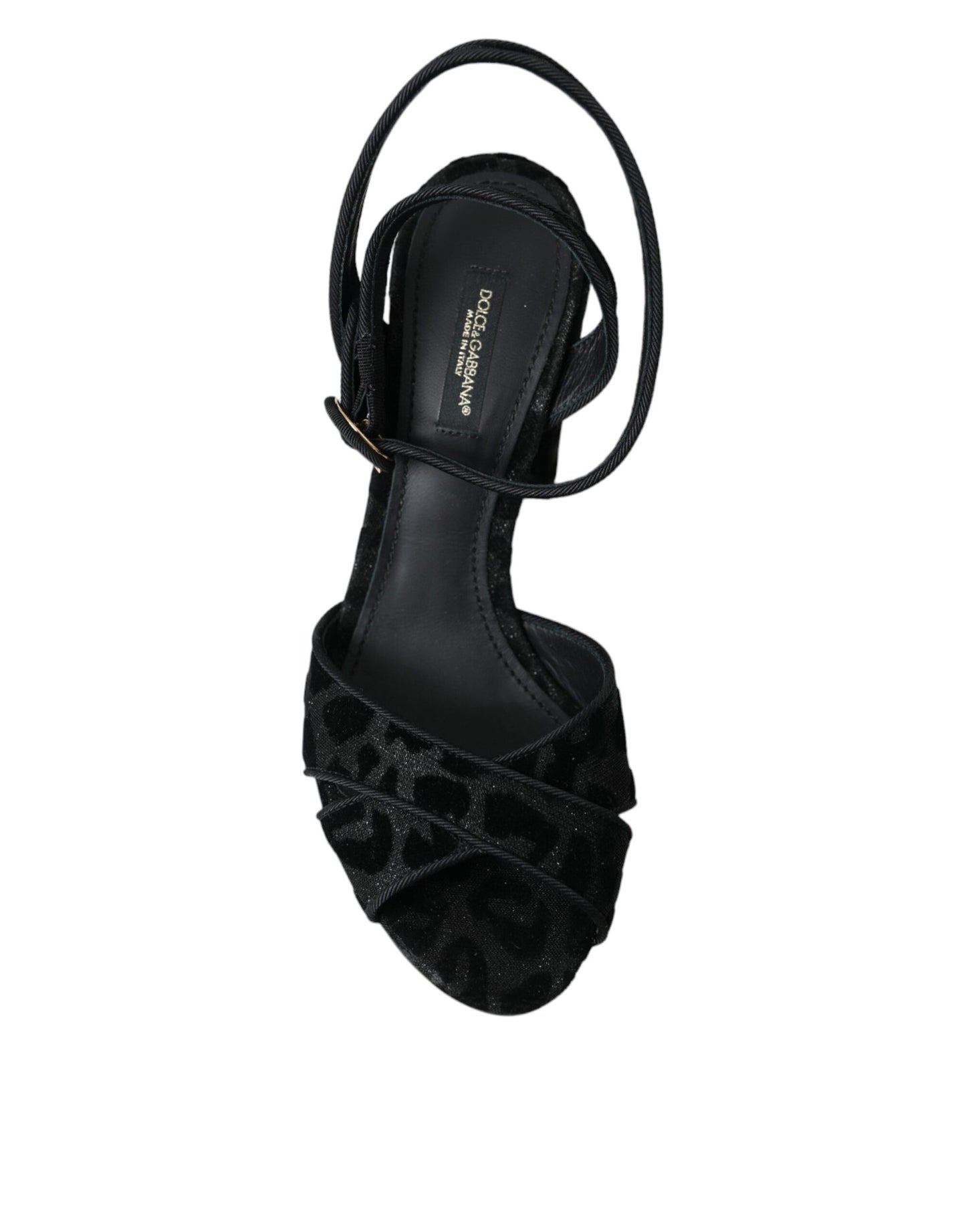 Dolce & Gabbana Schwarze Leoparden-Wildleder-Absatzsandalen