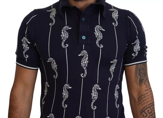 Dolce & Gabbana – Dunkelblaues Poloshirt mit Seepferdchen-Kragen