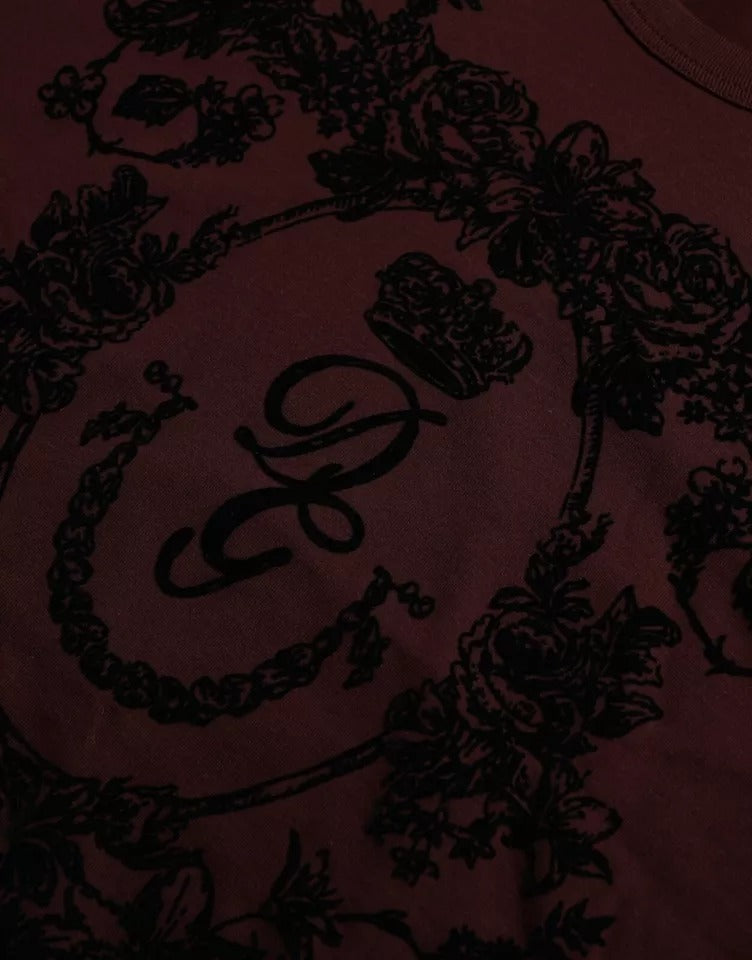 Dolce & Gabbana – Kastanienbraunes T-Shirt mit Rundhalsausschnitt und Blumenmuster in Kronenform für Herren
