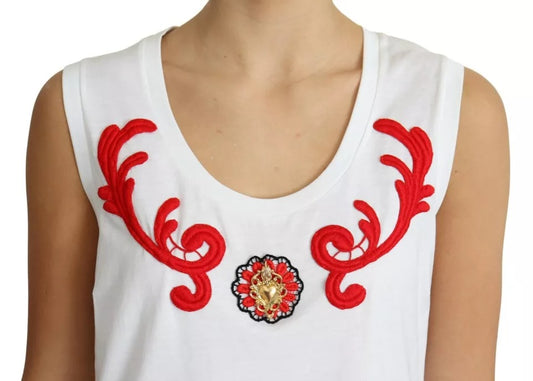 Dolce & Gabbana – Ärmelloses Tanktop aus weißer Baumwolle mit Herzapplikation