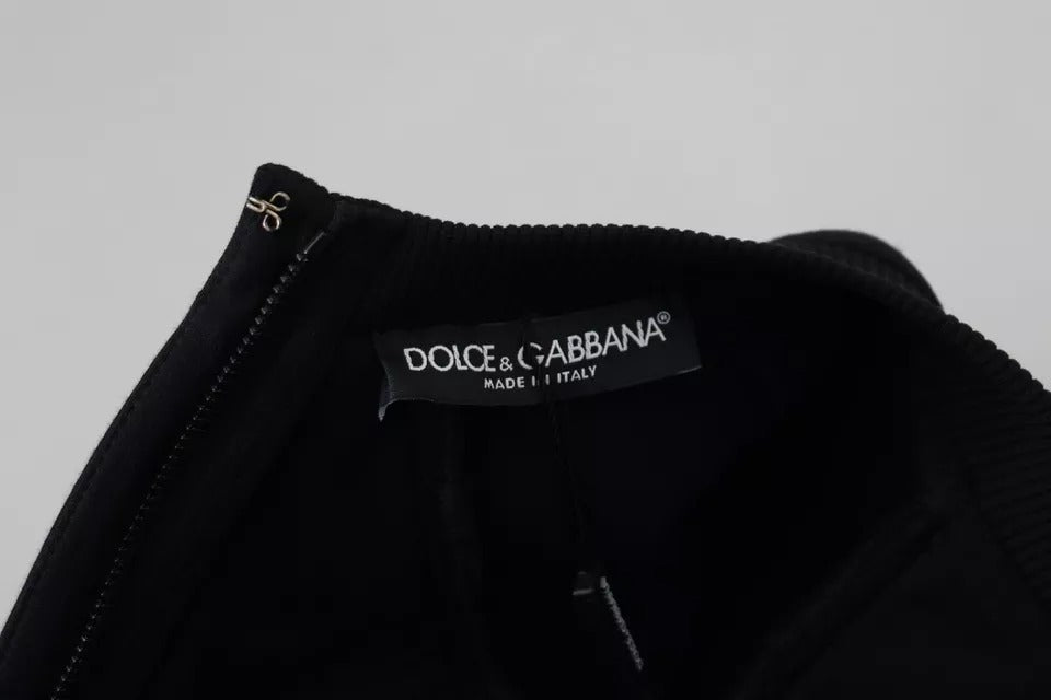 Dolce & Gabbana – Schwarzes, langärmliges Minikleid aus Baumwolle in A-Linie