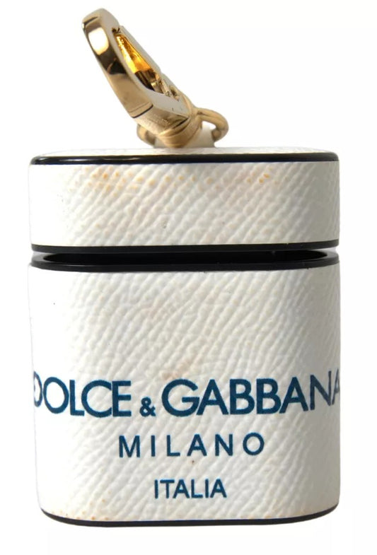 Dolce & Gabbana – Airpods-Hülle mit Logo-Print-Riemen aus weiß-blauem Kalbsleder