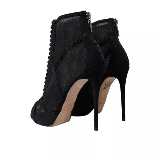 Dolce & Gabbana Schwarze Tüll Stiletto Heels Kurze Stiefel Schuhe