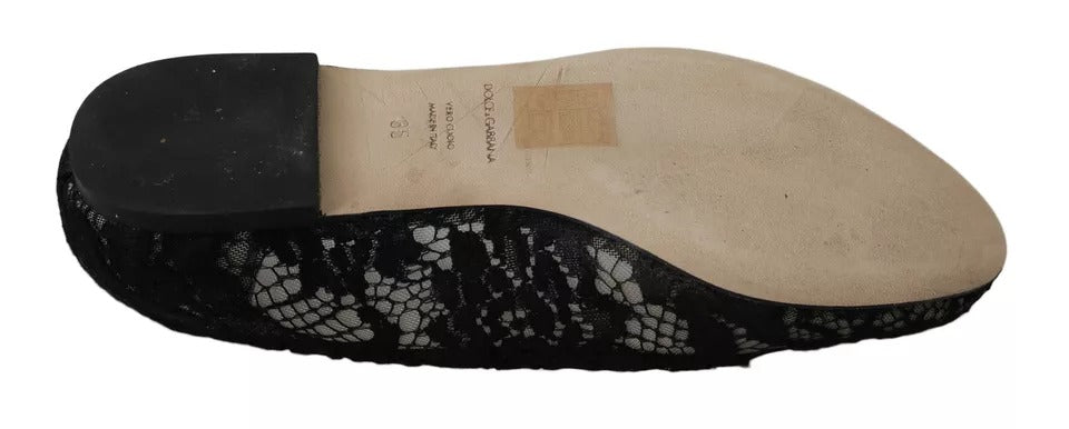 Dolce & Gabbana – Schwarze Loafer mit Blumenspitze