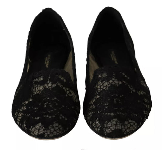 Dolce & Gabbana – Schwarze Loafer mit Blumenspitze