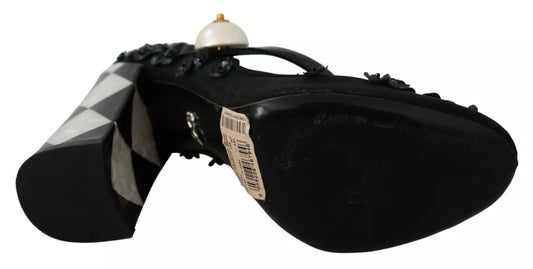 Dolce & Gabbana – Schwarze Mary-Janes-Pumps mit Blumenverzierung