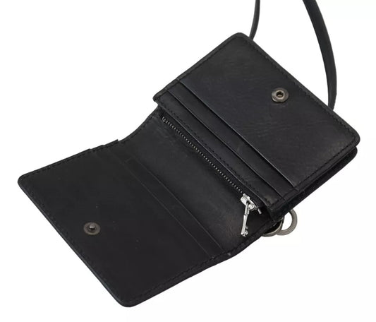 Dolce & Gabbana Damen-Geldbörse aus schwarzem Leder mit zweifacher Schulterriemen
