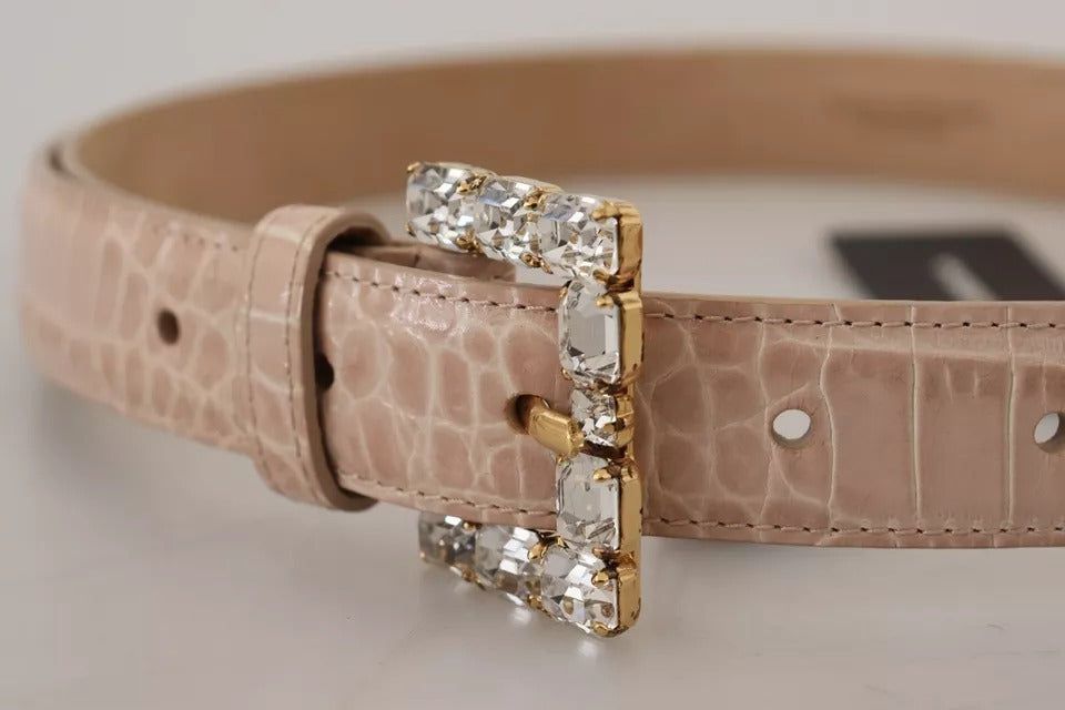 Dolce & Gabbana Beige Ledergürtel mit Kristallschnalle für Damen