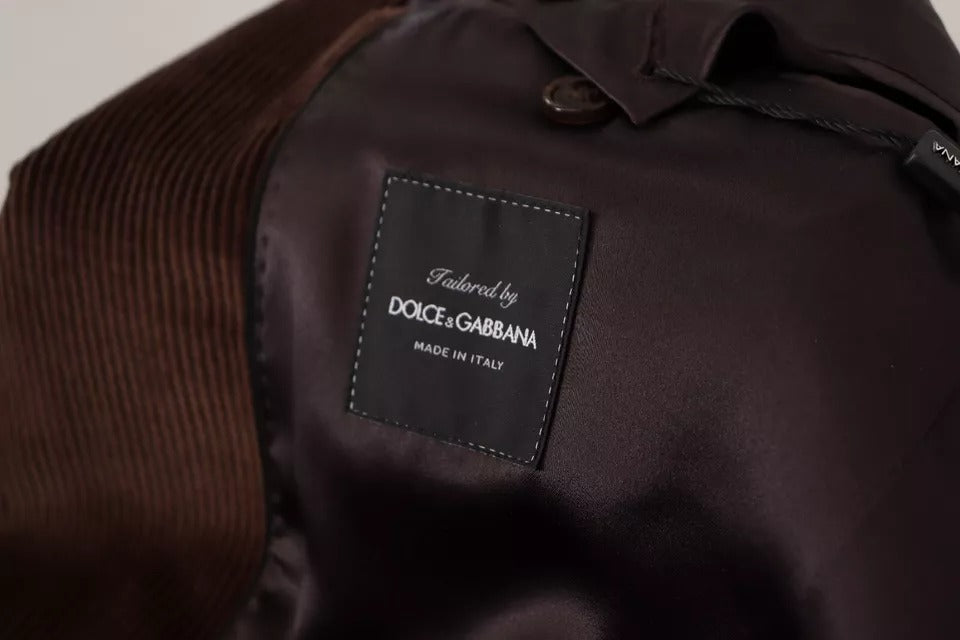 Dolce & Gabbana – Brauner Cord-Slim-Fit-Mantel mit DG-Logo-Blazer