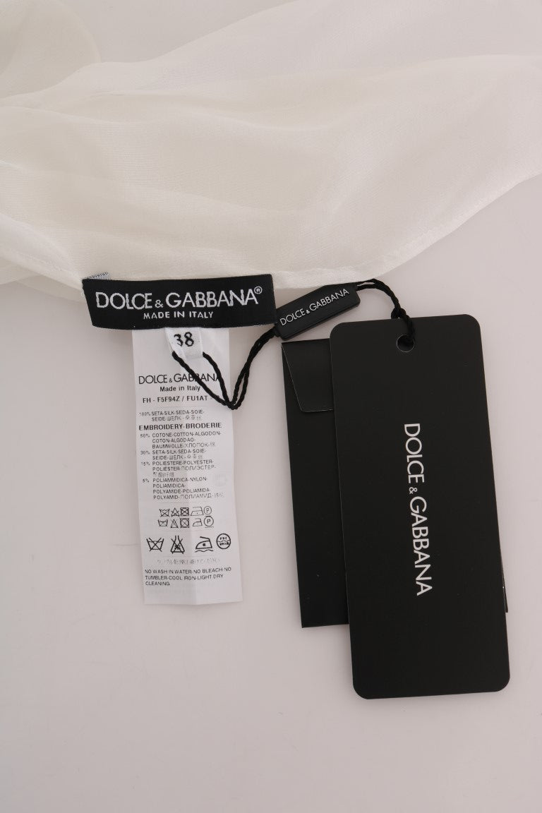 Dolce & Gabbana Weißes Seidenhemd mit Gänseblümchen-Applikation