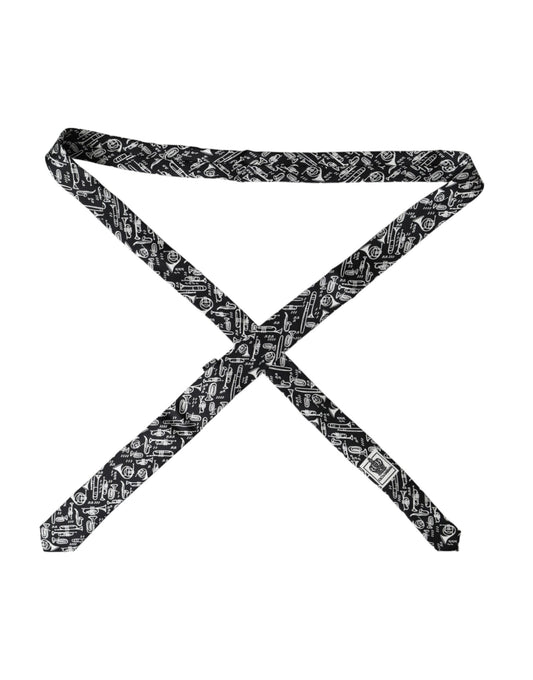 Dolce & Gabbana – Verstellbare Seidenkrawatte mit Trompetendruck in Schwarz