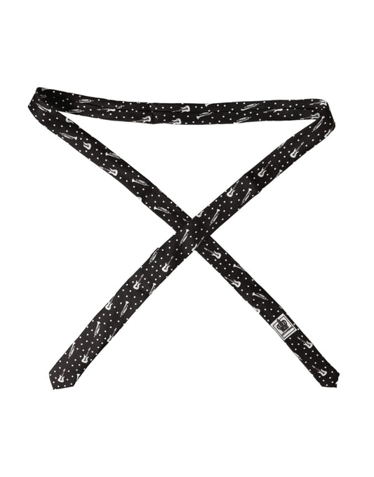 Dolce & Gabbana – Verstellbare Seidenkrawatte mit schwarzem Gitarrendruck