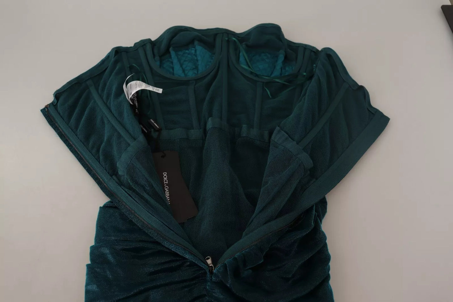 Dolce & Gabbana Turquoise Bustier Bodice Draped Midi Dress