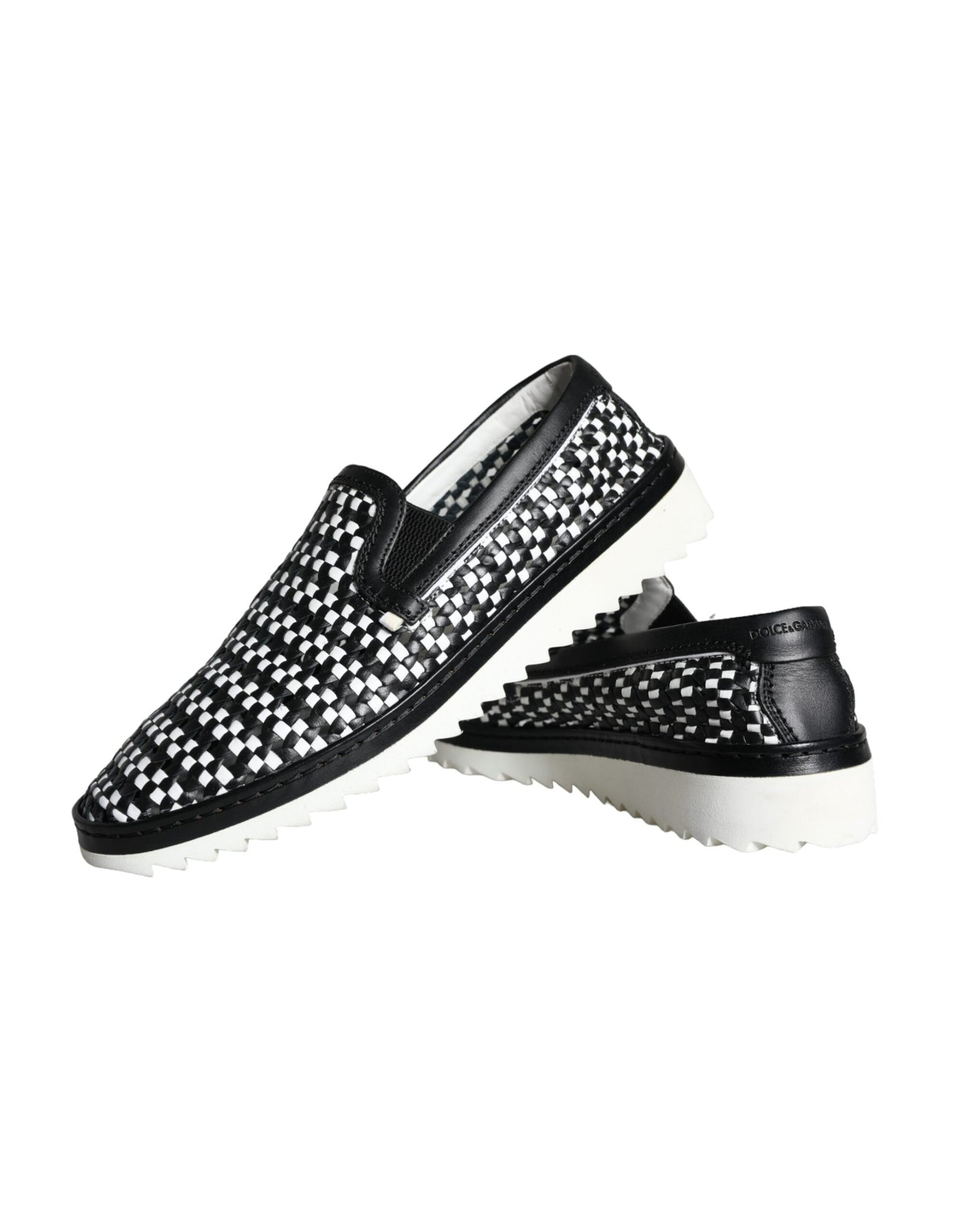 Dolce & Gabbana Schwarz Weiß Gewebte Slipper Herren Loafer Schuhe
