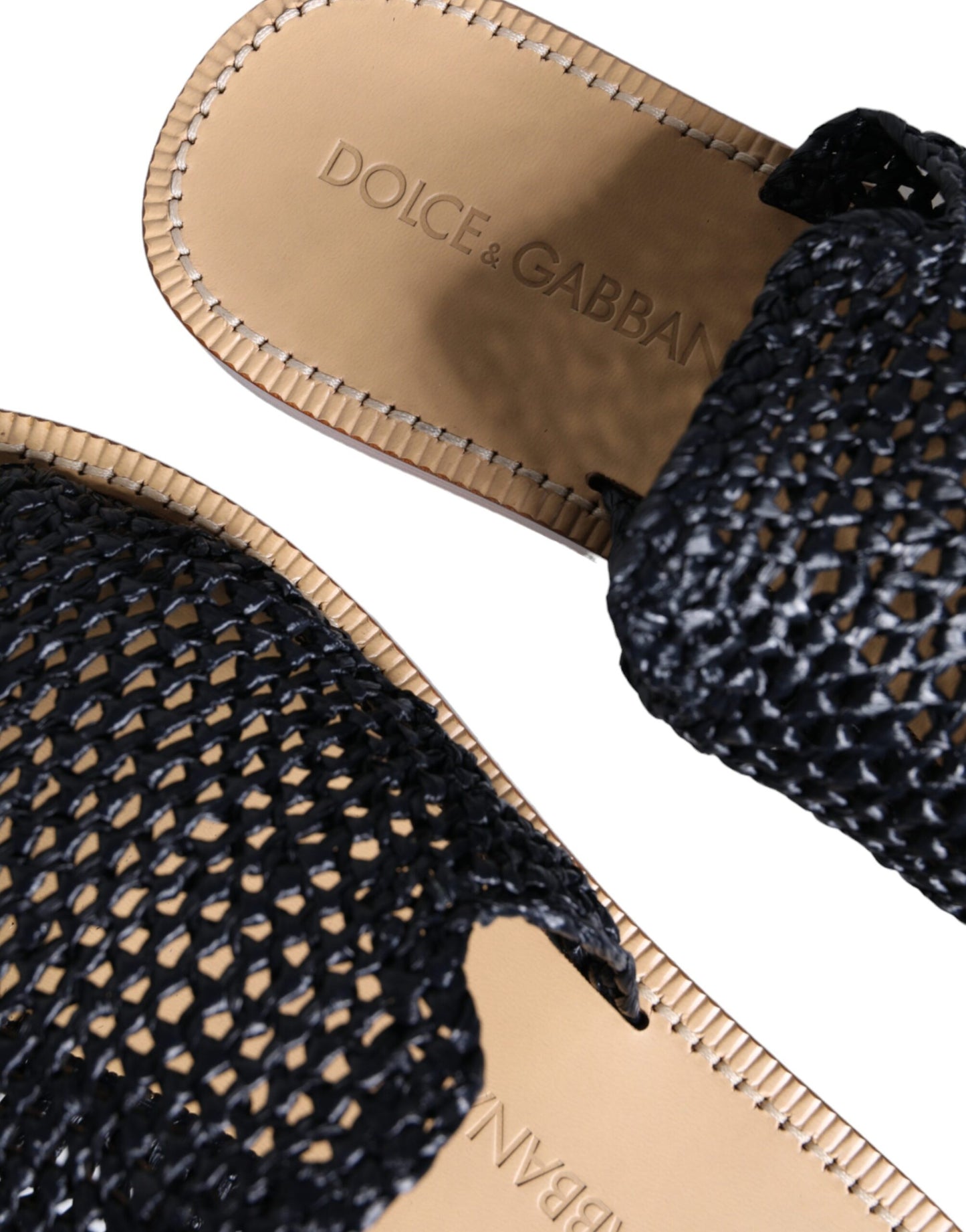 Dolce & Gabbana – Schwarze, einfarbige Slider-Schuhe aus geflochtenem Bast