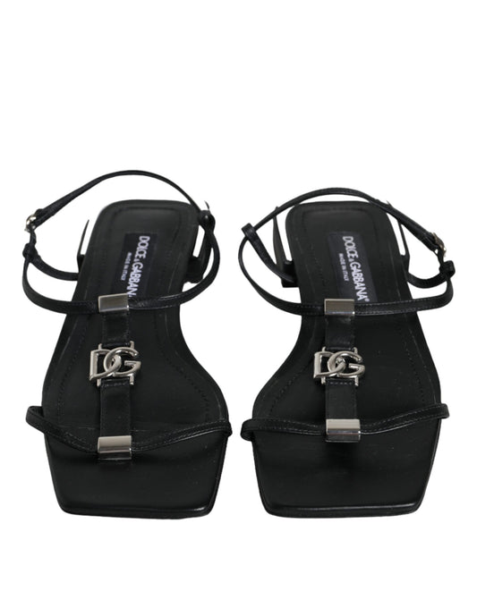 Dolce & Gabbana – Keira – Sandalen mit Knöchelriemen aus schwarzem Leder mit Logo