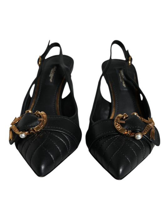 Dolce & Gabbana – Schwarze Devotion-Slingback-Schuhe aus Leder
