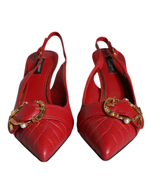 Dolce & Gabbana – Rote Devotion-Slingback-Schuhe aus Leder