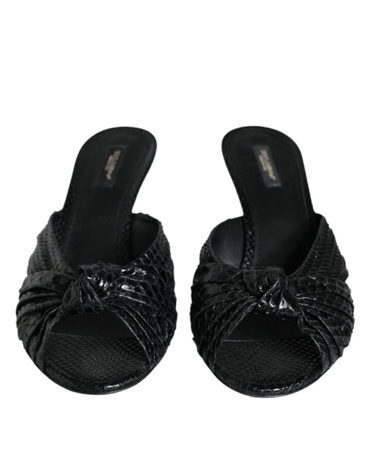 Dolce & Gabbana Schwarze Leder Heels Slides Sandalen Schuhe