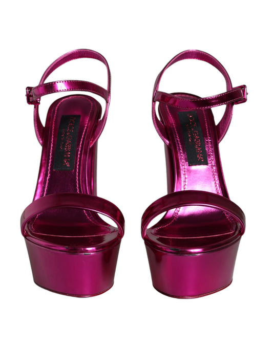 Dolce & Gabbana Fuchsia Leder Plateau Logo Keira Sandalen Schuhe
