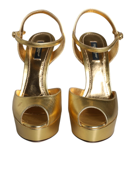 Dolce & Gabbana Gold Bette Leder Heels Sandalen Schuhe