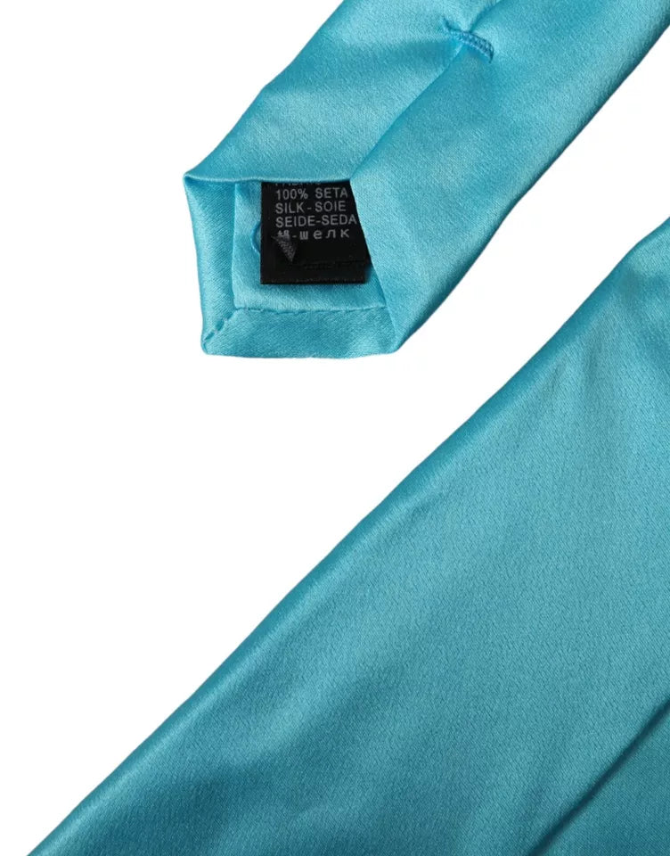 Dolce & Gabbana Hellblaue Satin-Seidenkrawatte, breit, verstellbar