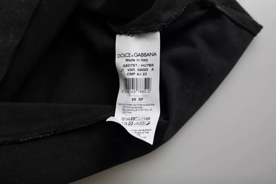 Dolce & Gabbana – Schwarzes Baumwoll-T-Shirt mit Rundhalsausschnitt und grafischem Print
