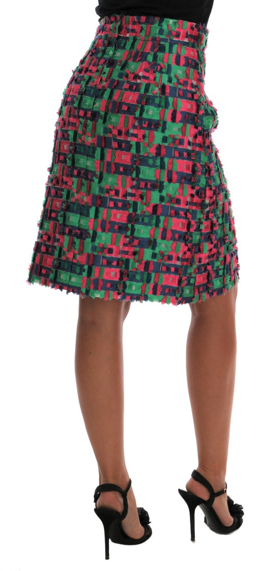 Dolce & Gabbana Pink-Grüner Jacquard-Bleistiftrock