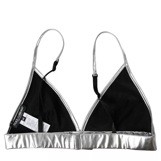 Dolce & Gabbana, silbernes, ärmelloses Bustier-Crop-Top aus Polyester