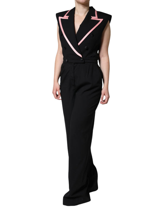 Dolce & Gabbana Schwarzes ärmelloses Jumpsuit-Kleid aus Wollmischung