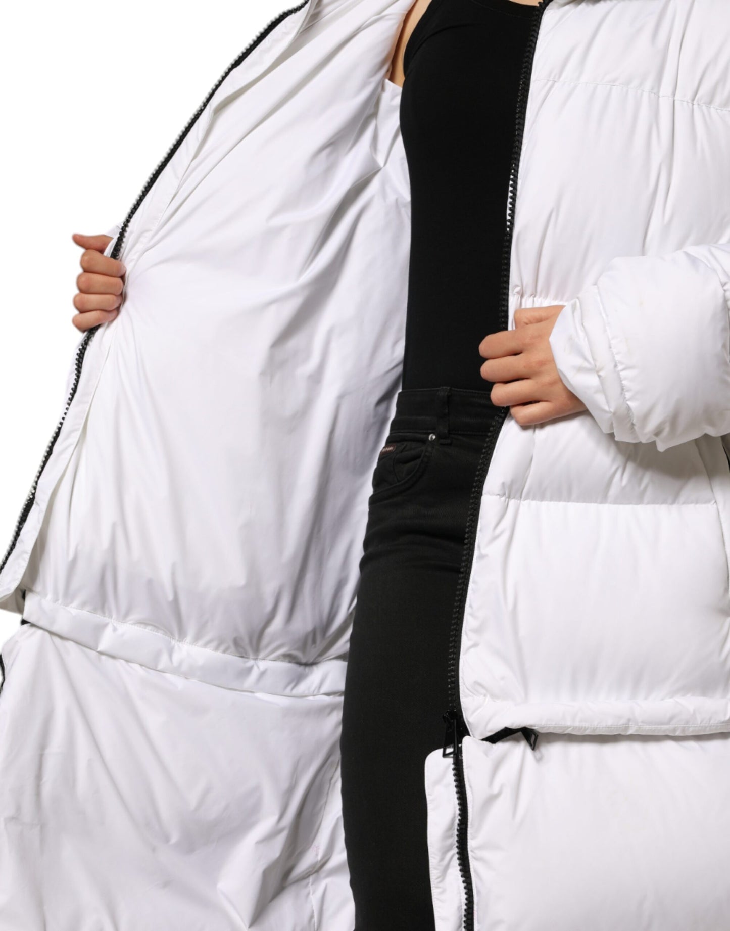 Dolce & Gabbana – Weiße Puffer-Steppjacke mit durchgehendem Reißverschluss