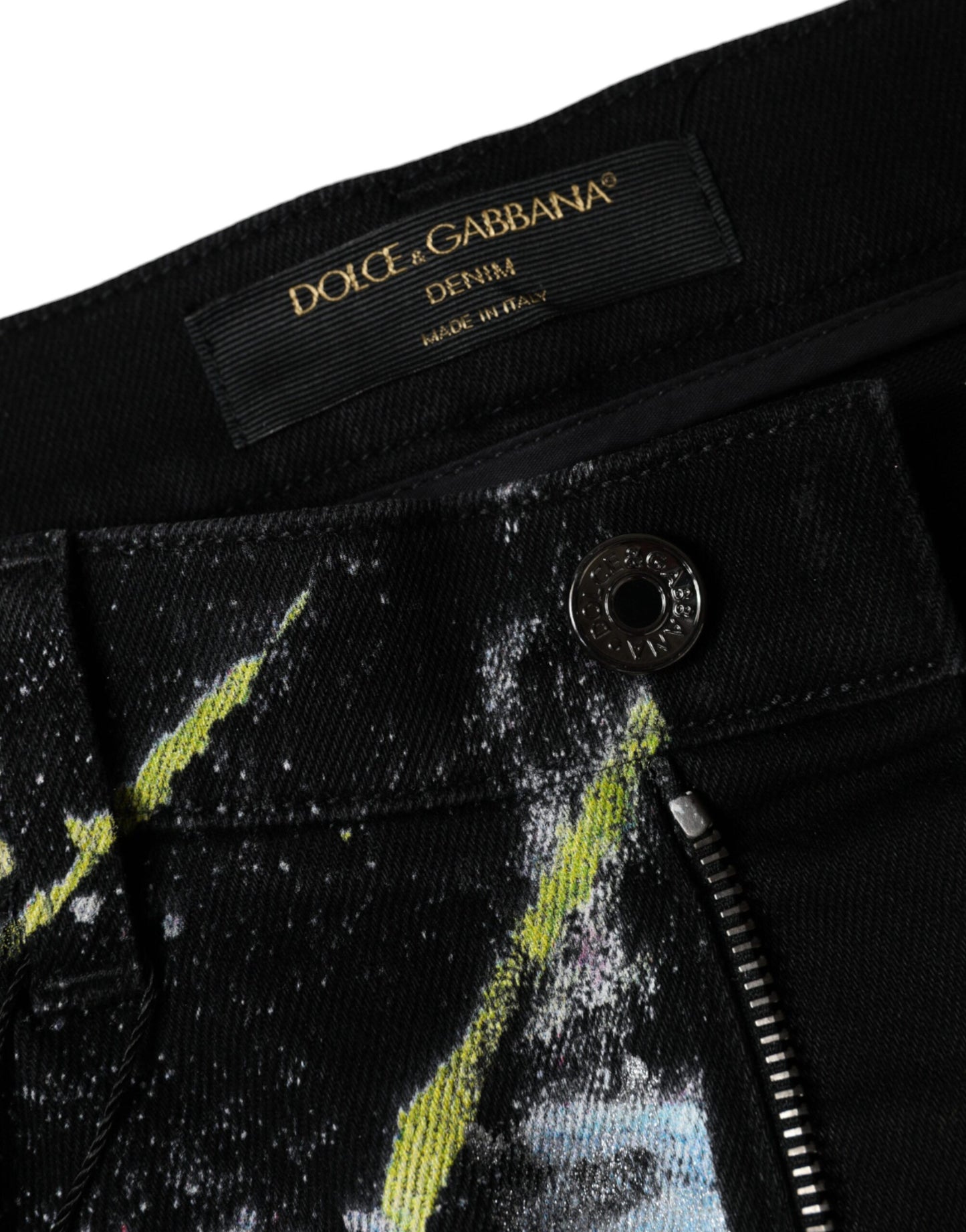 Dolce & Gabbana – Skinny-Jeans aus Baumwolle mit mehrfarbigen Farbspritzern