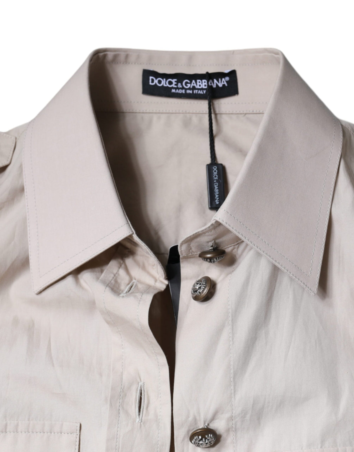Dolce & Gabbana – Beiges Hemd mit Button-Down-Kragen aus Baumwolle