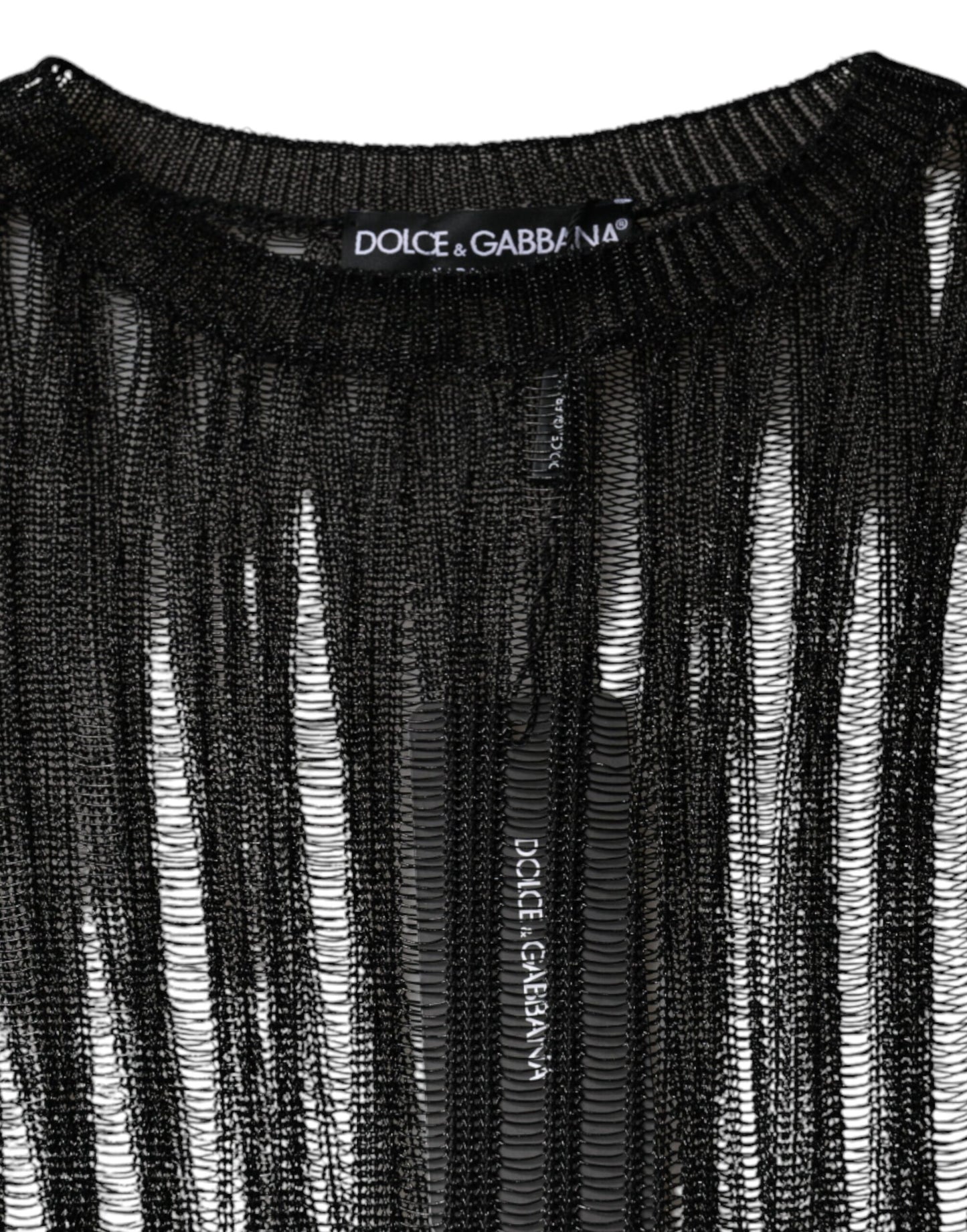 Dolce & Gabbana – Durchsichtiges Oberteil mit langen Ärmeln und schwarzen Streifen