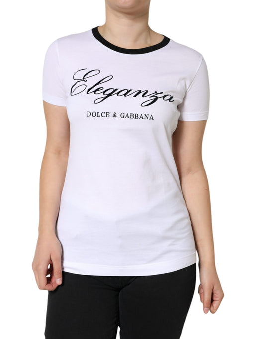 Dolce & Gabbana Weißes T-Shirt aus Baumwolle mit kurzem Arm und Eleganza-Print