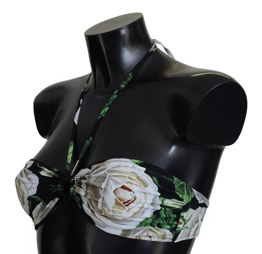 Dolce & Gabbana – Schwarzes Neckholder-Bikinioberteil mit Blumenmuster