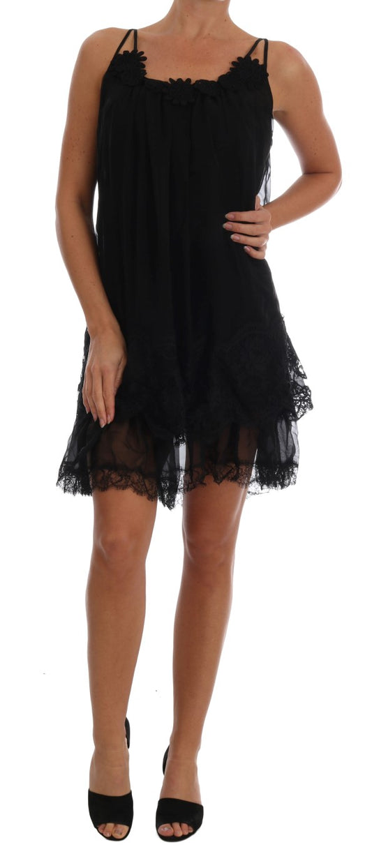 Dolce & Gabbana – Schwarzes Chemise-Kleid aus Seidenspitze