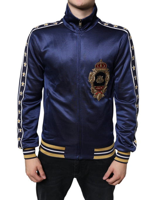 Dolce & Gabbana Blauer Pullover mit heraldischem Patch und Streifen „King Bee“