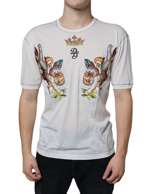 Dolce & Gabbana – Weißes T-Shirt mit Rundhalsausschnitt und Engelskronen-Print