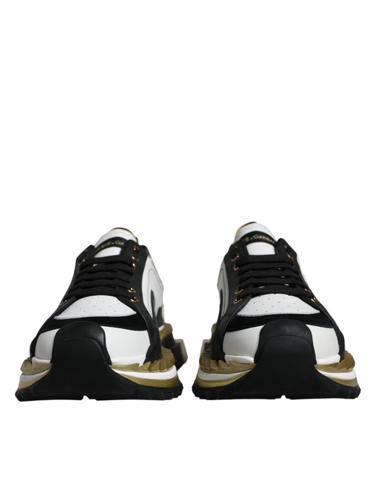 Dolce & Gabbana Weißgold Schwarz Leder SUPER KING Sneakers Schuhe