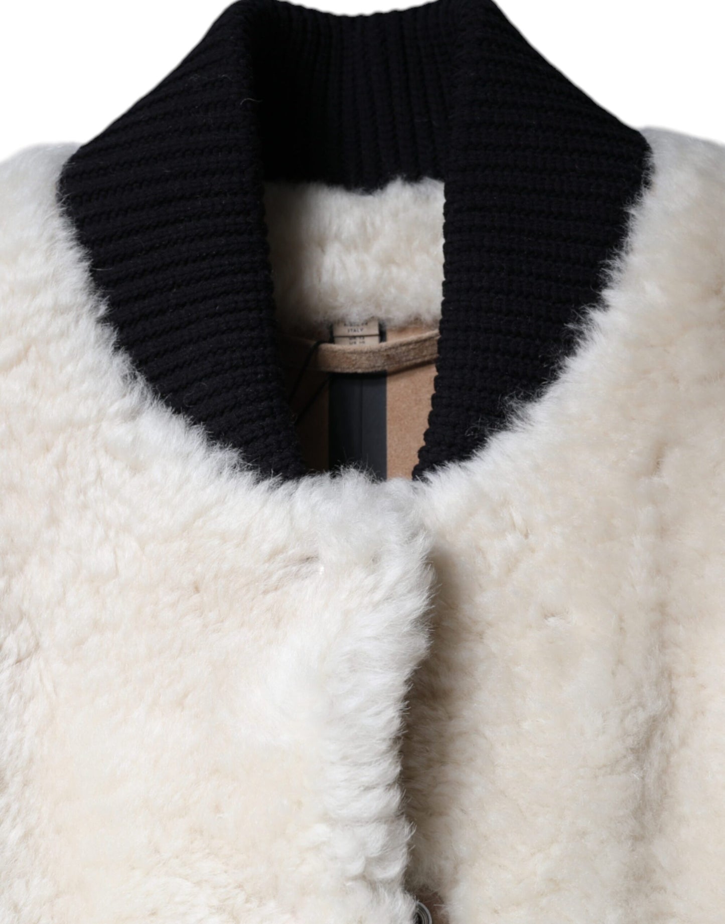 Burberry White WARRENFORD Shearling Lederweste Manteljacke