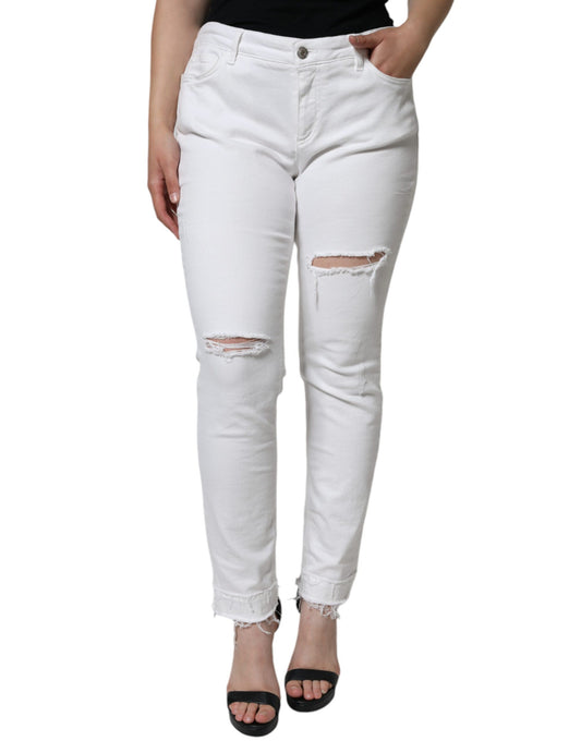 Dolce & Gabbana – Weiße, zerfetzte Skinny-Jeans aus Baumwollstretch