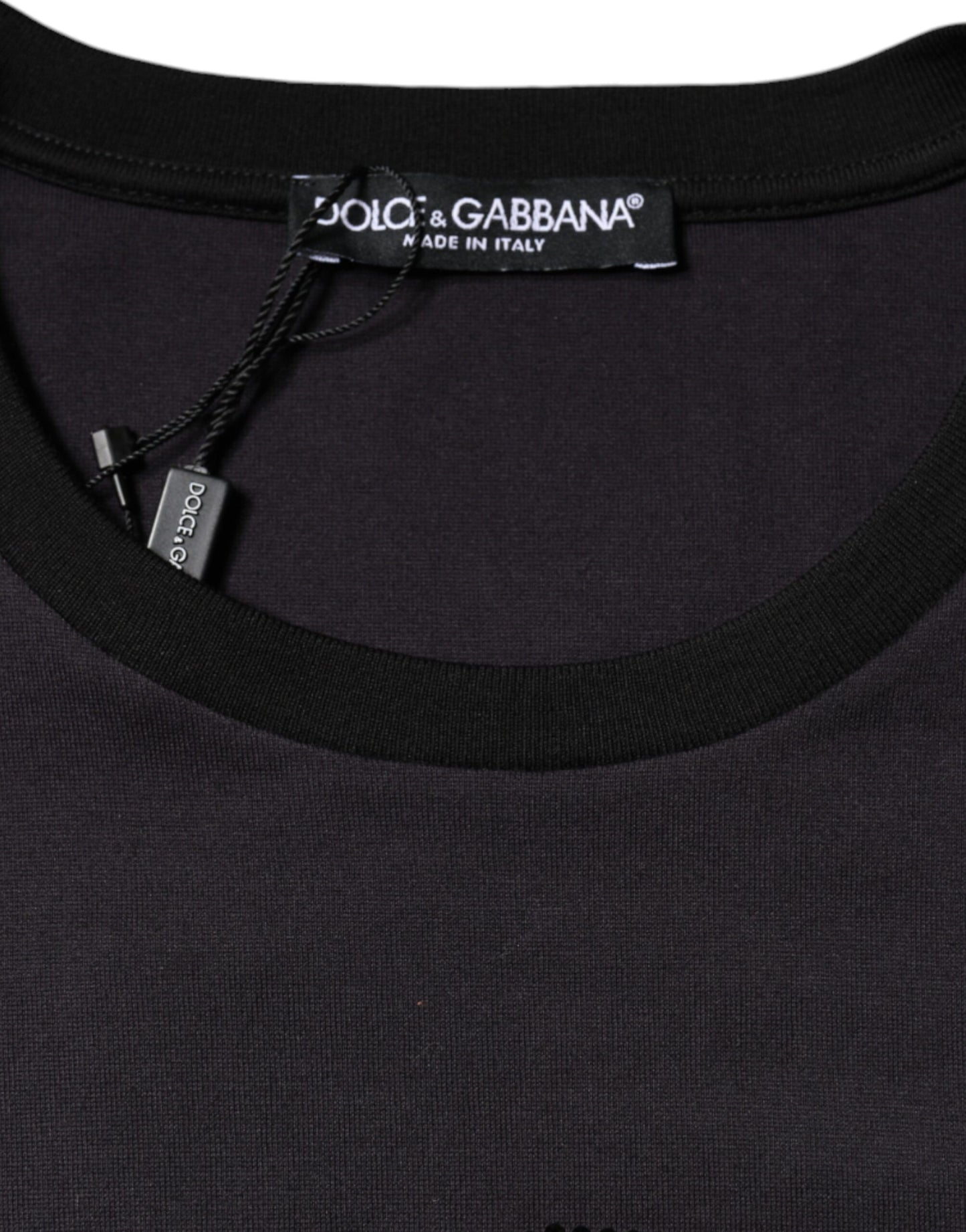 Dolce & Gabbana – Schwarzes T-Shirt mit Rundhalsausschnitt und Logo-Print aus Baumwolle