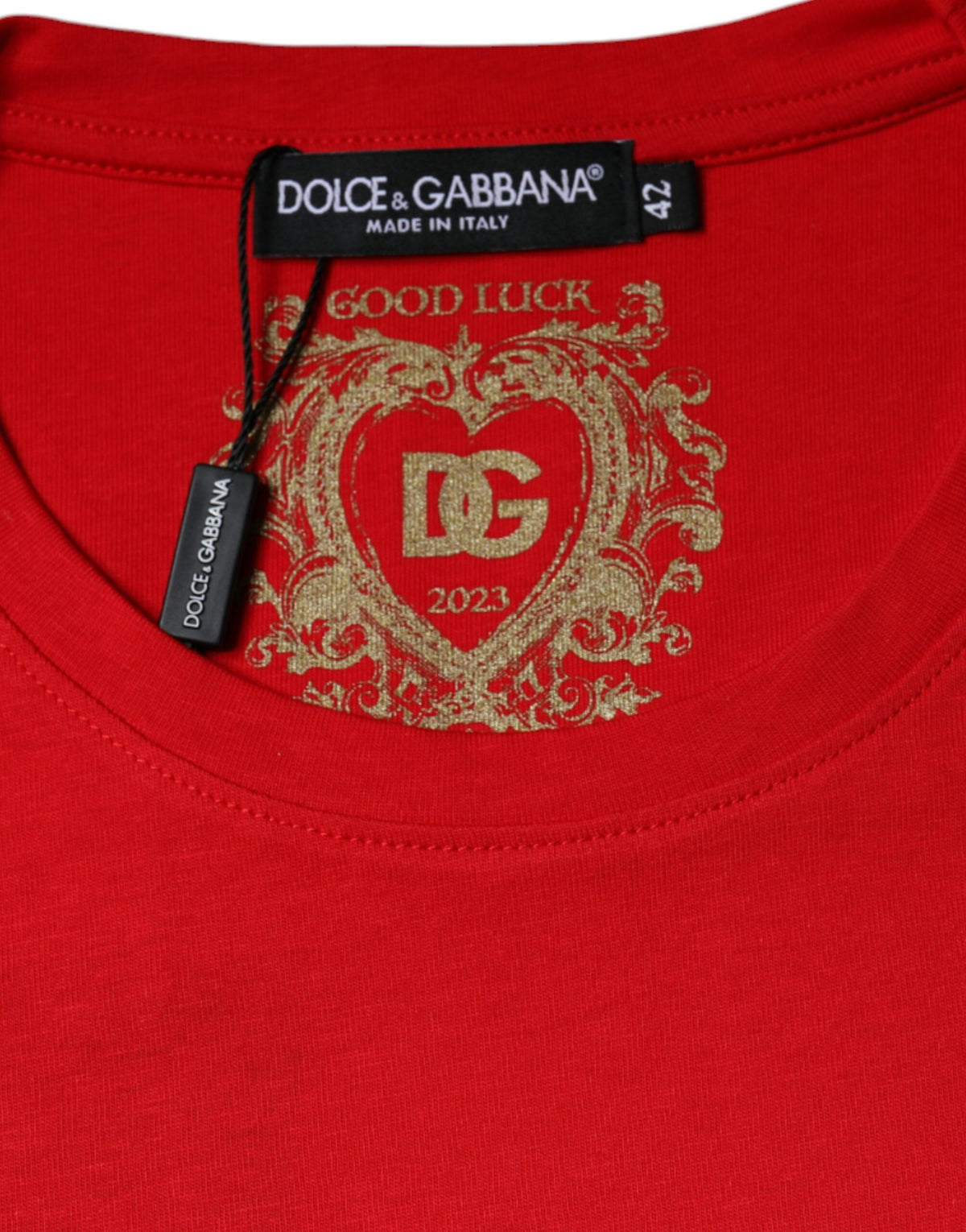 Dolce & Gabbana – Rotes T-Shirt aus Baumwolle mit Rundhalsausschnitt und kurzen Ärmeln
