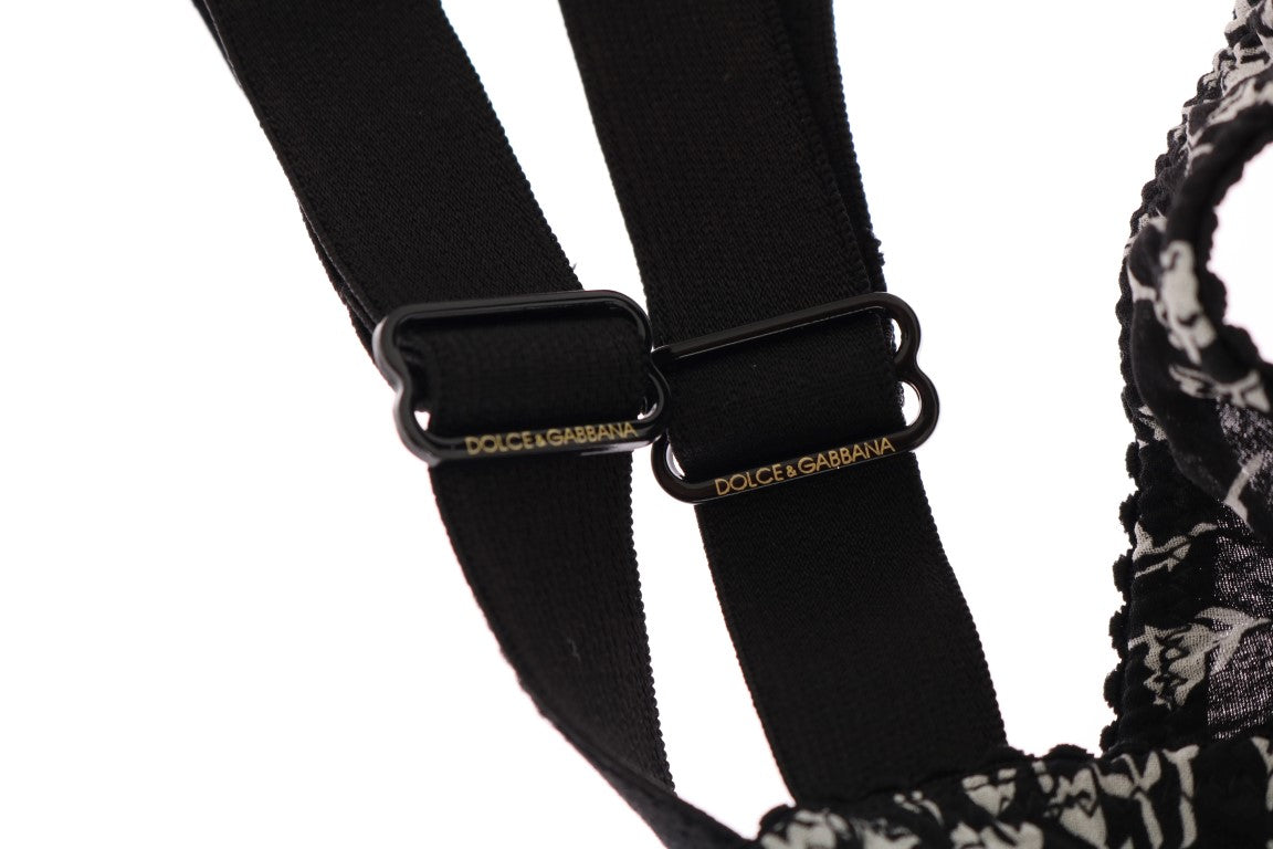 Dolce & Gabbana – Stretch-Unterwäsche-BH aus schwarzer Seide und weißer Spitze