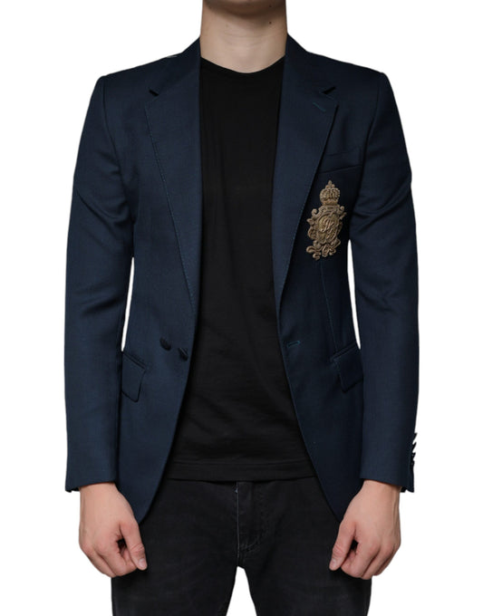 Dolce & Gabbana – Einreihiger Blazer aus blauer Wolle mit Logo