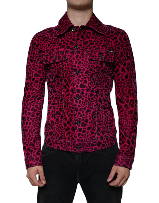 Dolce & Gabbana – Fuchsiafarbene Jacke mit Leopardenmuster und Button-Down-Kragen