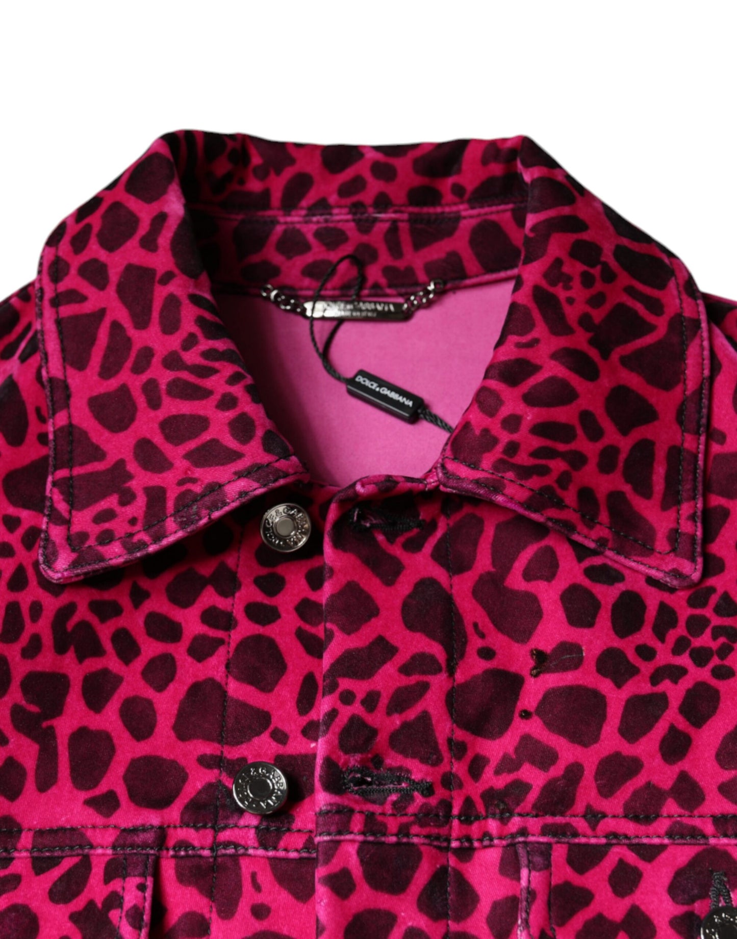 Dolce & Gabbana – Fuchsiafarbene Jacke mit Leopardenmuster und Button-Down-Kragen