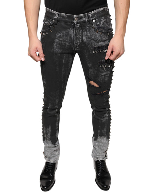 Dolce & Gabbana – Schwarze Skinny-Jeans aus Baumwolle mit Verzierung