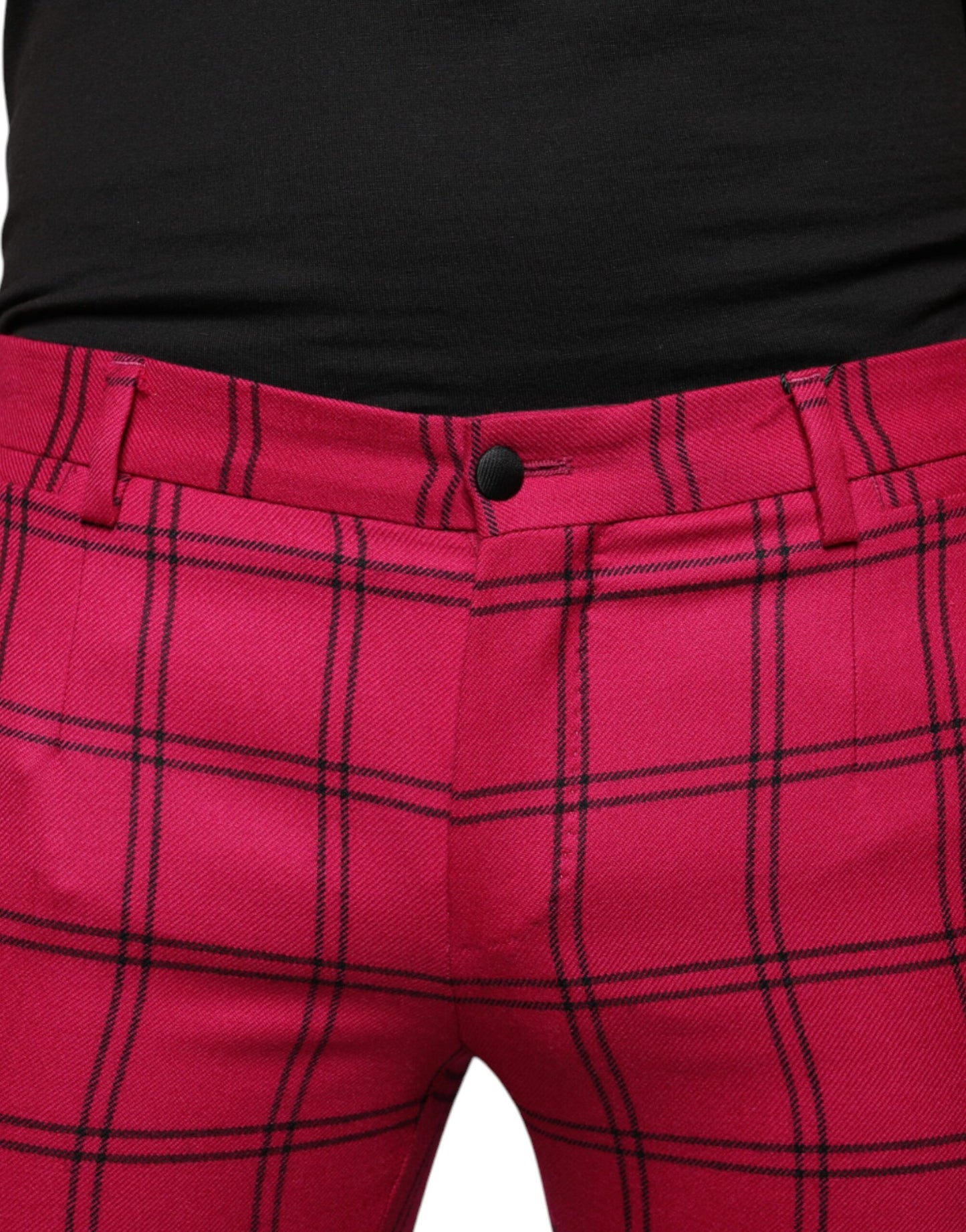 Dolce & Gabbana – Pink karierte Skinny-Hose aus Wolle
